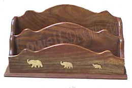 WOODEN  LETTER/PAPER RACK HOLDER WITH COMPARTMENT