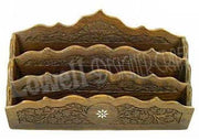 CARVED DECORATIVE WOODEN DESK LETTER RACK