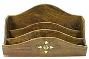 BRASS INLAY WOODEN DESK LETTER RACK