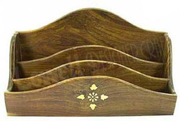 BRASS INLAY WOODEN DESK LETTER RACK