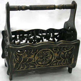 CARVED  WOOD  MAGAZINE RACK