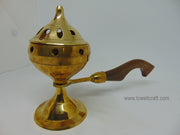 Charcoal Brass Incense Burner with Wooden Handle