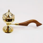Charcoal Brass Incense Burner with Wooden Handle
