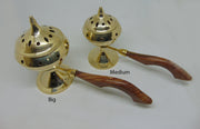 Charcoal Brass Incense Burner with Wooden Handle