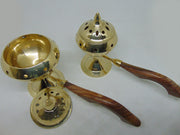 Charcoal Brass Incense Burner with Wooden Handle