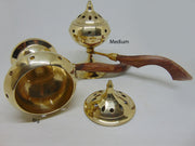 Charcoal Brass Incense Burner with Wooden Handle