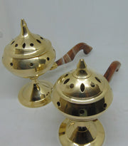 Charcoal Brass Incense Burner with Wooden Handle