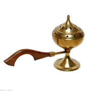Charcoal Brass Incense Burner with Wooden Handle