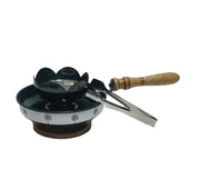 Metal Incense Charcoal Incense Burner with Wooden Handle & Base