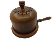 Wooden base &Handle Steel Charcoal Incense Burner with wood lid