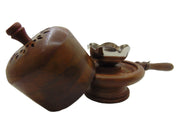 Wooden base &Handle Steel Charcoal Incense Burner with wood lid
