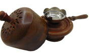 Wooden base &Handle Steel Charcoal Incense Burner with wood lid