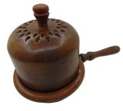 Wooden base &Handle Steel Charcoal Incense Burner with wood lid