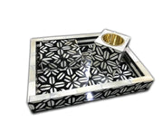 Bone Inlay Tray Box Candle Holder set