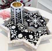 Bone Inlay Tray Box Candle Holder set