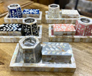 Bone Inlay Tray Box Candle Holder set