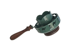 Laser cut metal Charcoal Incense Burner with Wooden Handle & Base