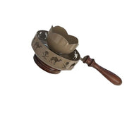 Laser cut metal Charcoal Incense Burner with Wooden Handle & Base