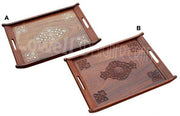 2 FLAT  WOODEN CARVED SERVING