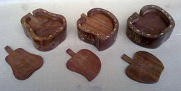 WOODEN COASTER SET IN APPLE ,PEAR & MANG O SHAPE