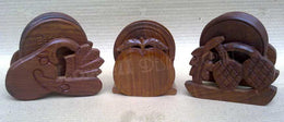 HAND CARVED WOODEN COASTER SET WITH VEGETABLE & FRUIT SHAPE STAND