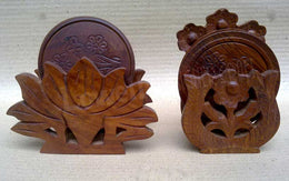 WOODEN COASTER SET  WITH FLOWER,TREE,LEAF  STAND
