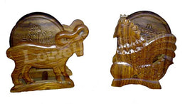 WOODEN COASTER SET ROUND WITH ANIMAL & FISH SHAPE STAND