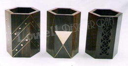 ANTIQUE WOODEN PEN STAND WITH CUTTER WORK
