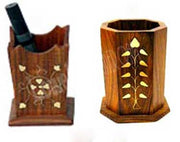 WOODEN PEN STAND WITH INLAY