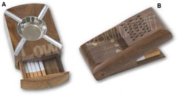 WOODEN BRASS INLAY ASHTRAY WITH CIGARETTE CASE