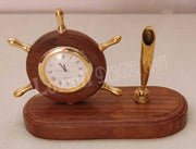 WOODEN  TABLE CLOCK & PEN HOLDER