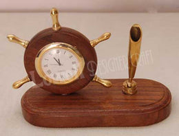 WOODEN  TABLE CLOCK & PEN HOLDER