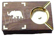 WOODEN BRASS INLAY ASHTRAY WITH CIGARETTE CASE