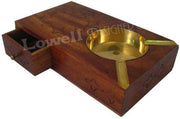 WOODEN BRASS INLAY ASHTRAY WITH CIGARETTE CASE