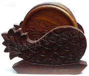 WOODEN COASTER SET ROUND WITH ANIMAL & FISH SHAPE STAND
