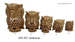 WOODEN CARVED ANIMAL & BIRD SET