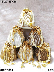 Golden Designer Embroidery Lotus Artsilk Party Potli Bag