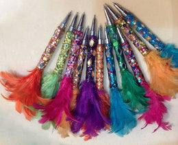 GLITTER LAC PEN WITH MIRROR WORK & FEATHER