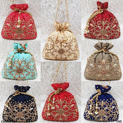 Multi color Floral Embroidery Drawstring Gift Bag