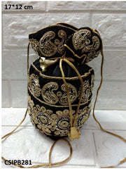 Ethnic Designer Embroidered Silk Potli Bag