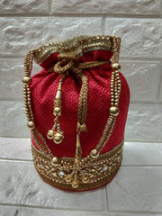 Ethnic Designer Embroidered Silk Potli Bag