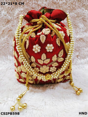 Ethnic Designer Embroidered Silk Potli Bag