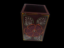 HAND PAINTED FLOWER  DESIGN WOODEN PEN HOLDER