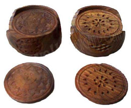 WOODEN COASTER SET ROUND WITH CUTTER WORK
