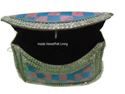 Purse Brass Clutch Rigid Metal Box Silver Resin Chip Stone