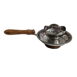 Stainless Steel Charcoal Incense Burner with Wooden Handle & Base