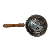 Stainless Steel Charcoal Incense Burner with Wooden Handle & Base
