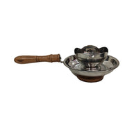 Stainless Steel Charcoal Incense Burner with Wooden Handle & Base