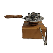 Stainless Steel Charcoal Incense Burner with Wooden Handle & Base