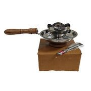Stainless Steel Charcoal Incense Burner with Wooden Handle & Base